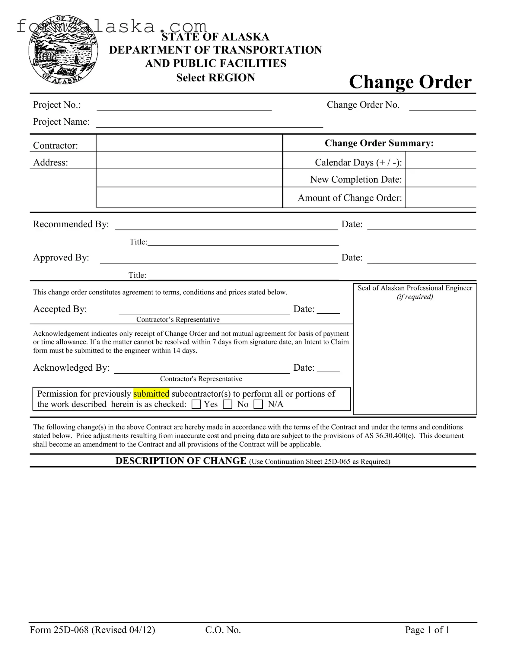 Blank Alaska 25D 068 PDF Template