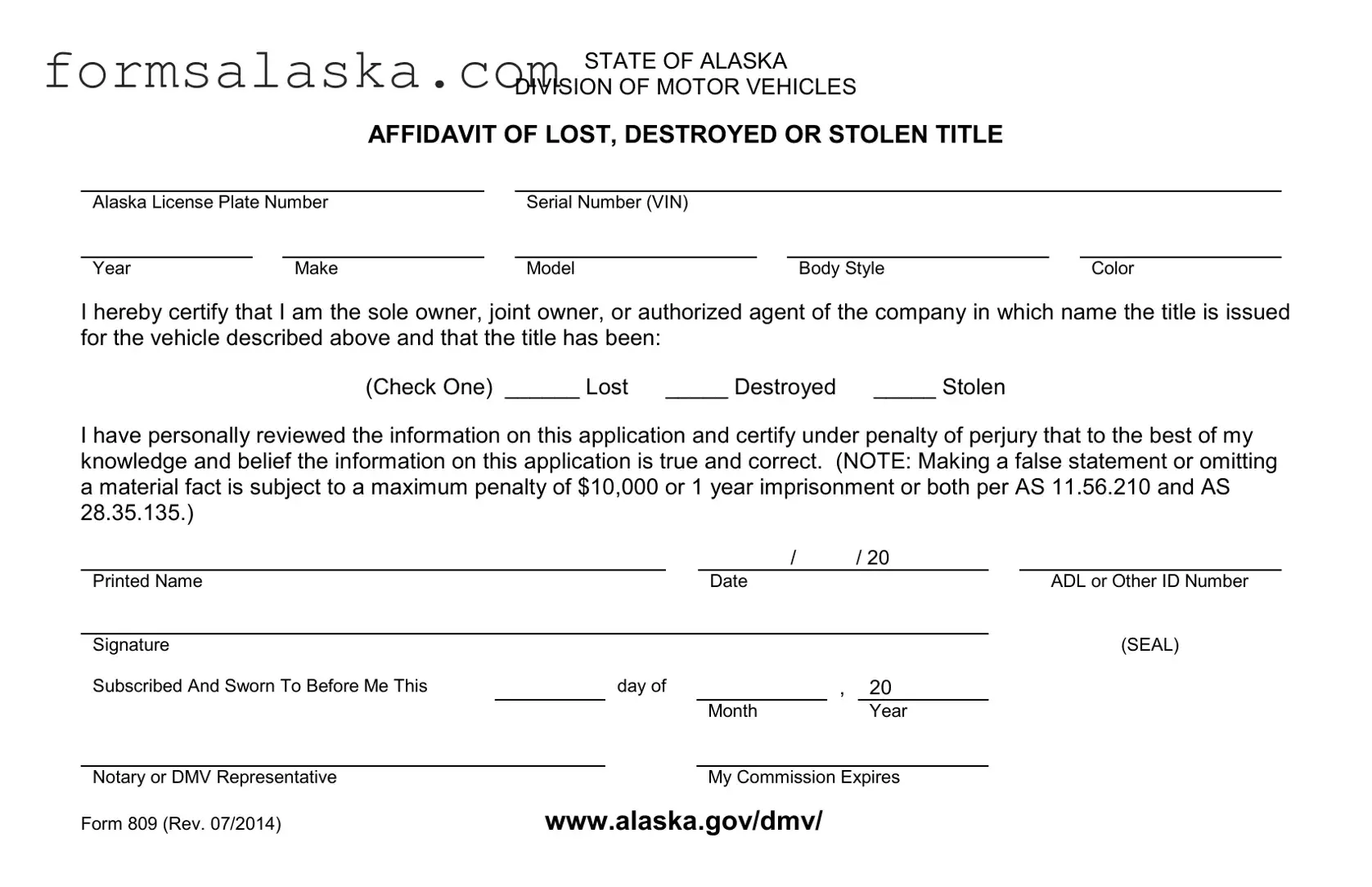 Blank Alaska 809 PDF Template