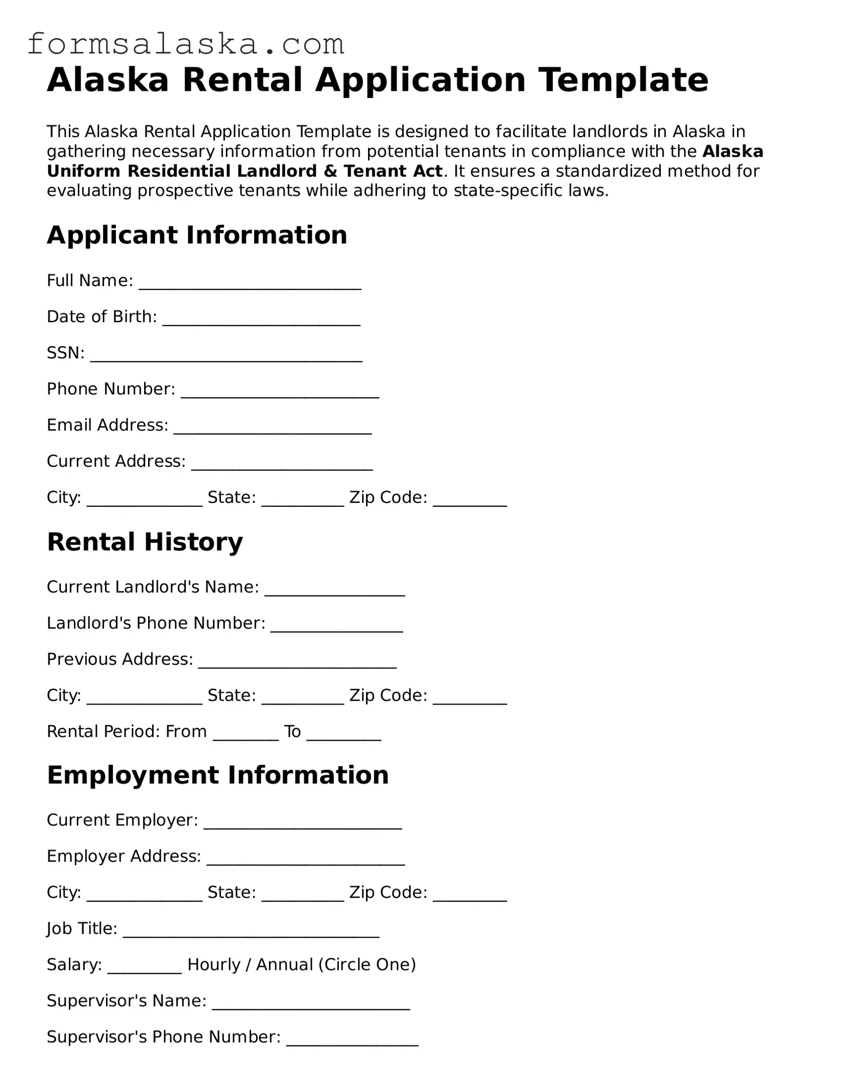 Alaska Rental Application Document