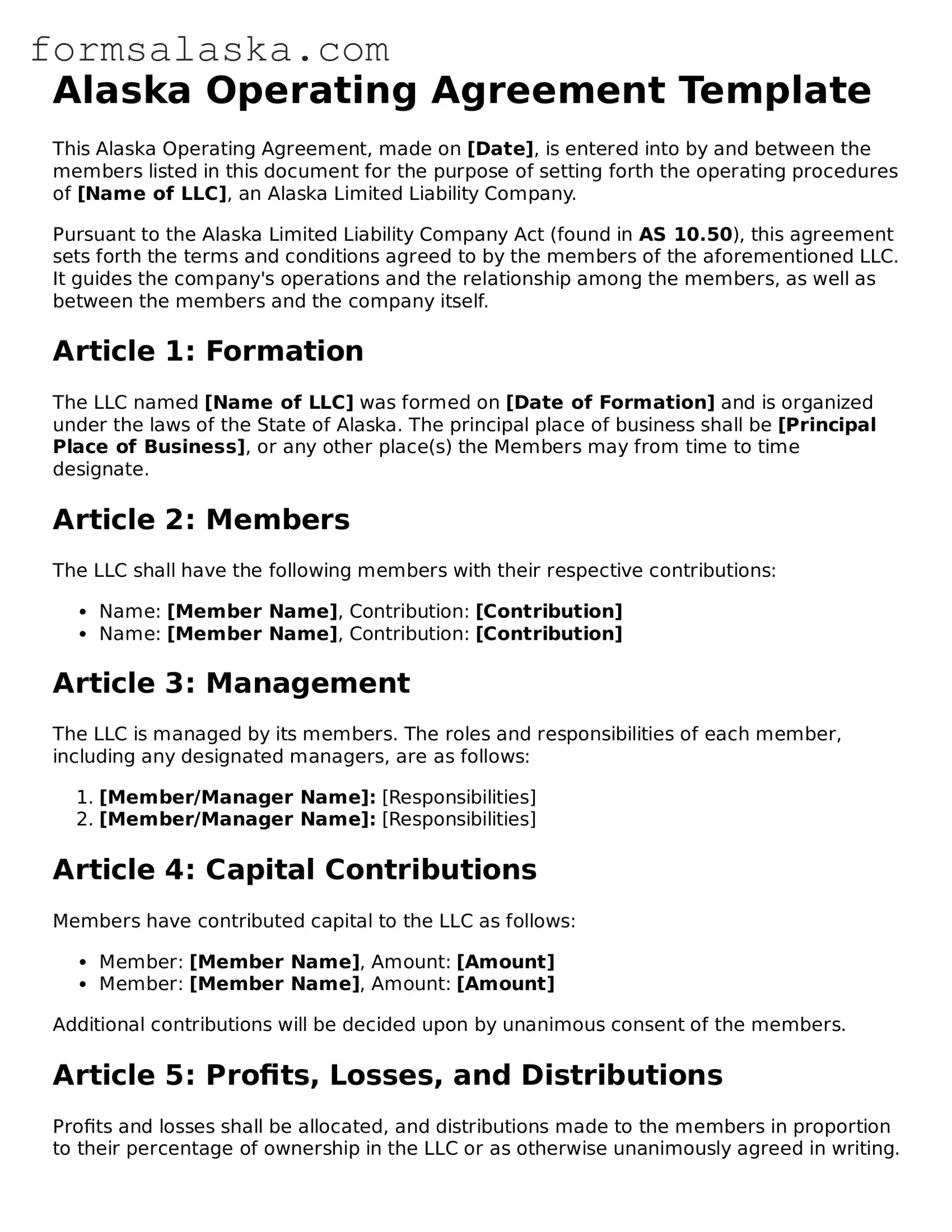 Alaska Operating Agreement Document