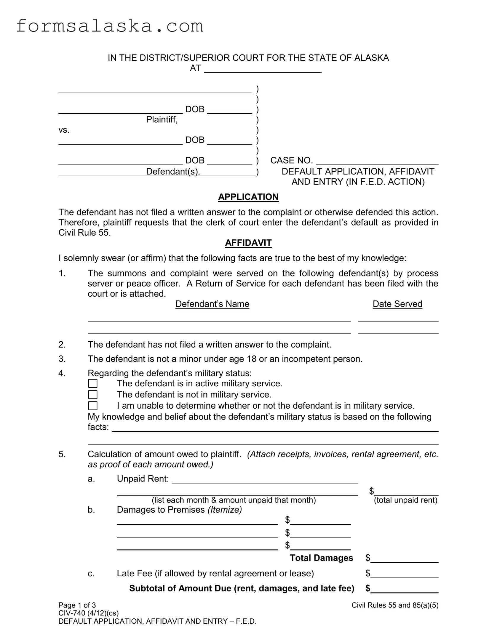 Blank Alaska Civ 740 PDF Template