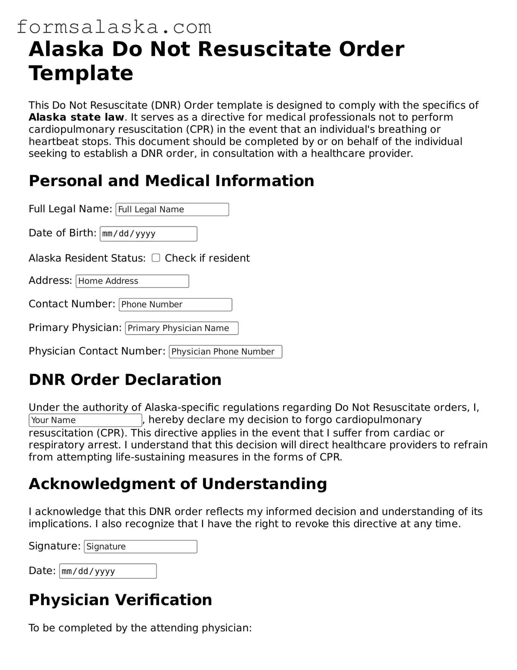 Alaska Do Not Resuscitate Order Document