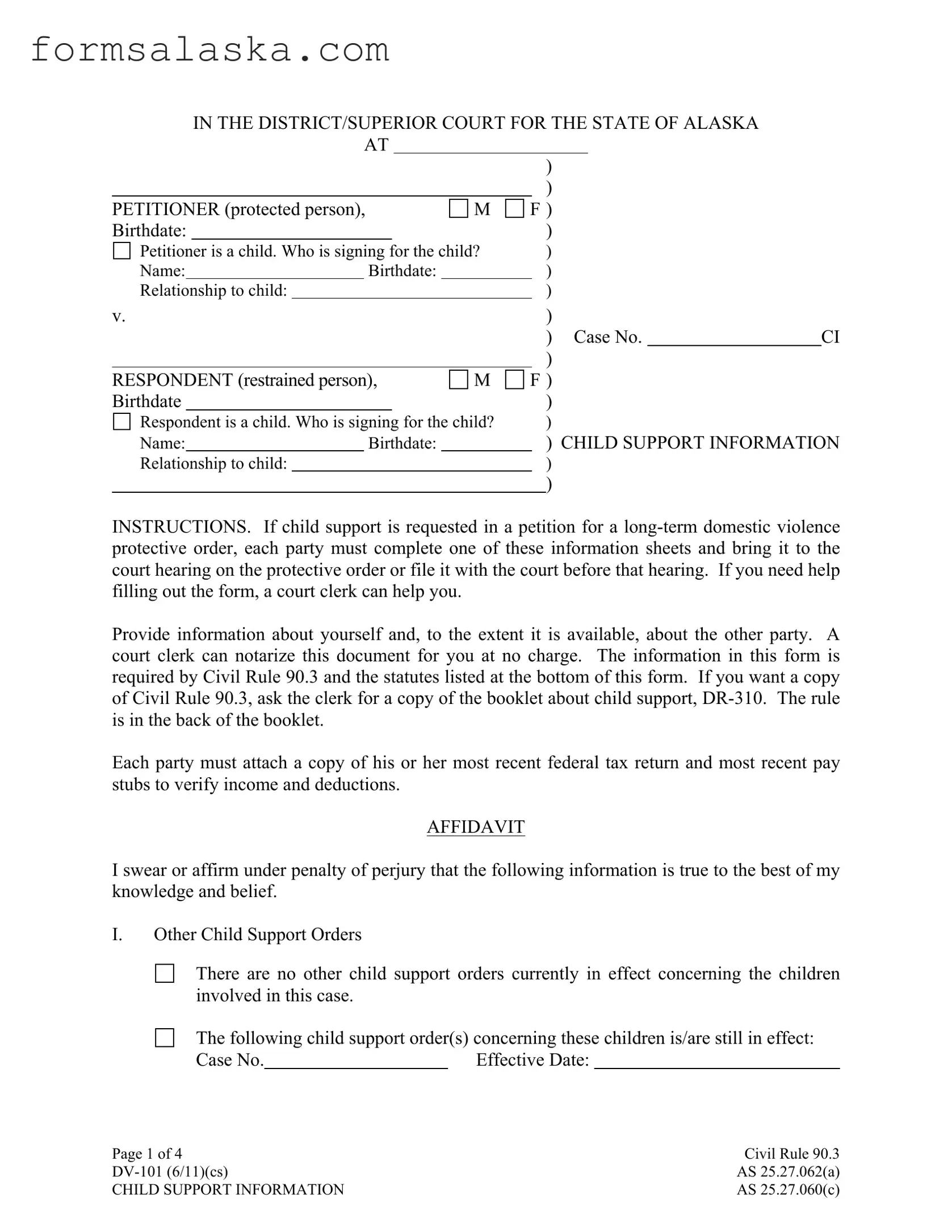 Blank Alaska Dv 101 PDF Template
