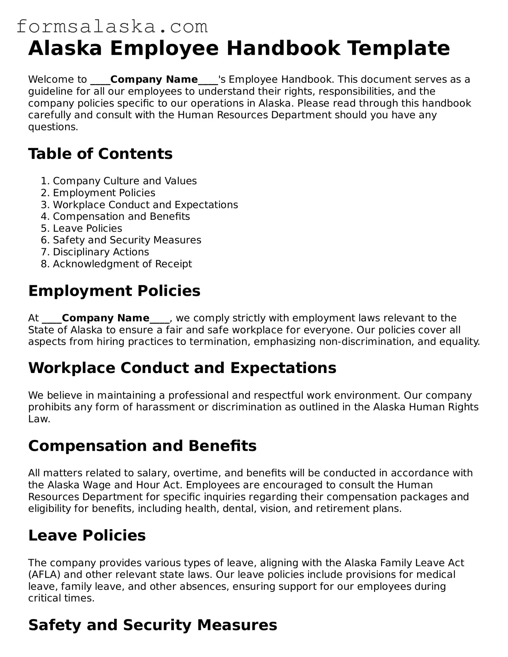 Alaska Employee Handbook Document