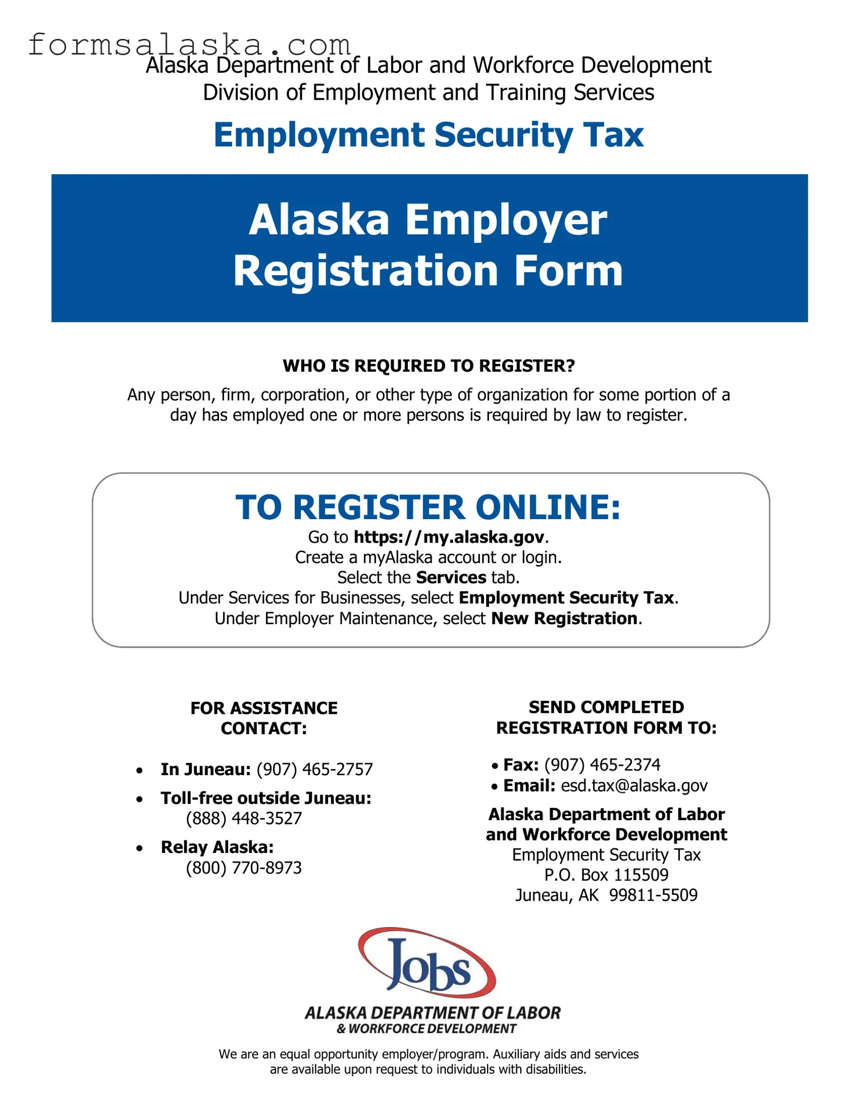Blank Alaska Employer Registration PDF Template