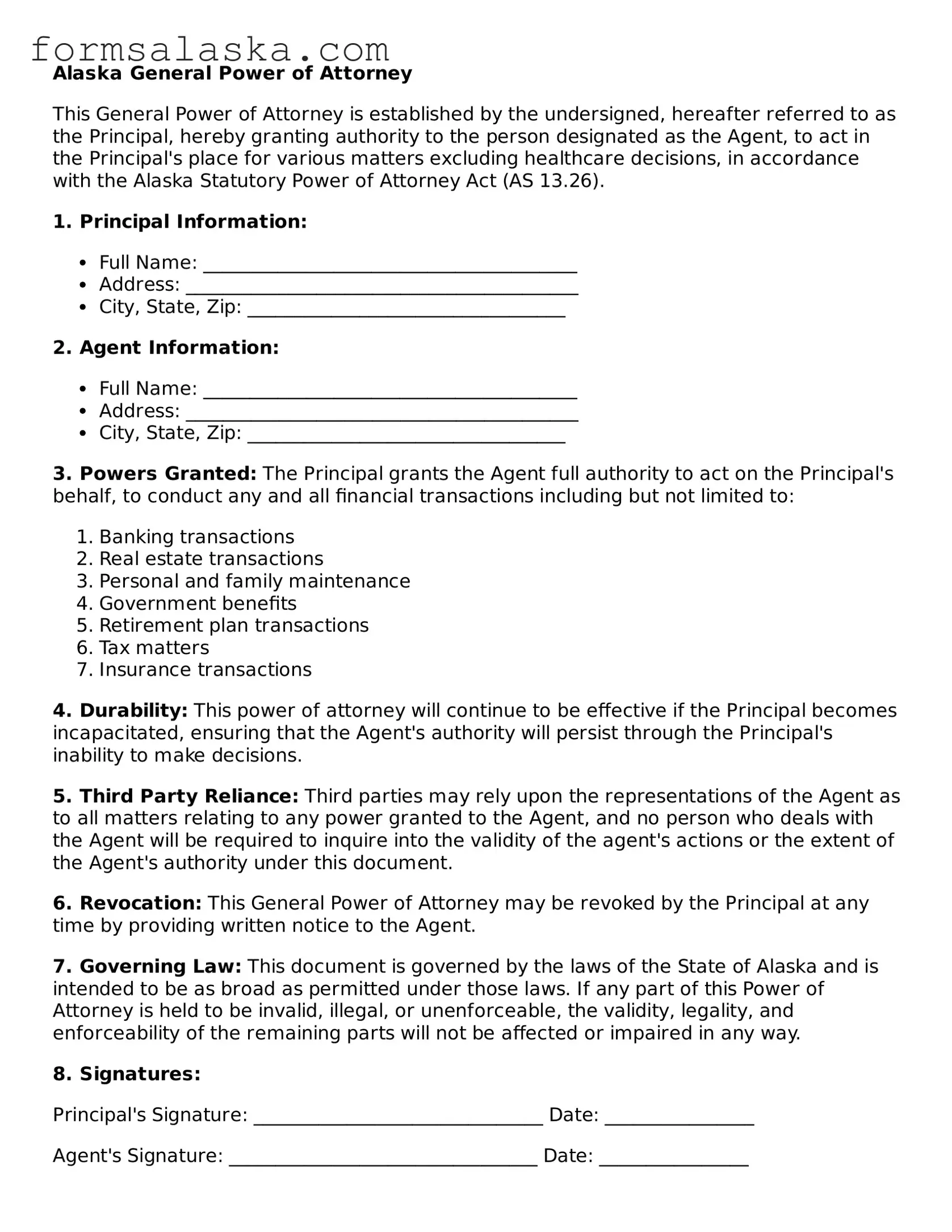 Alaska General Power of Attorney Document
