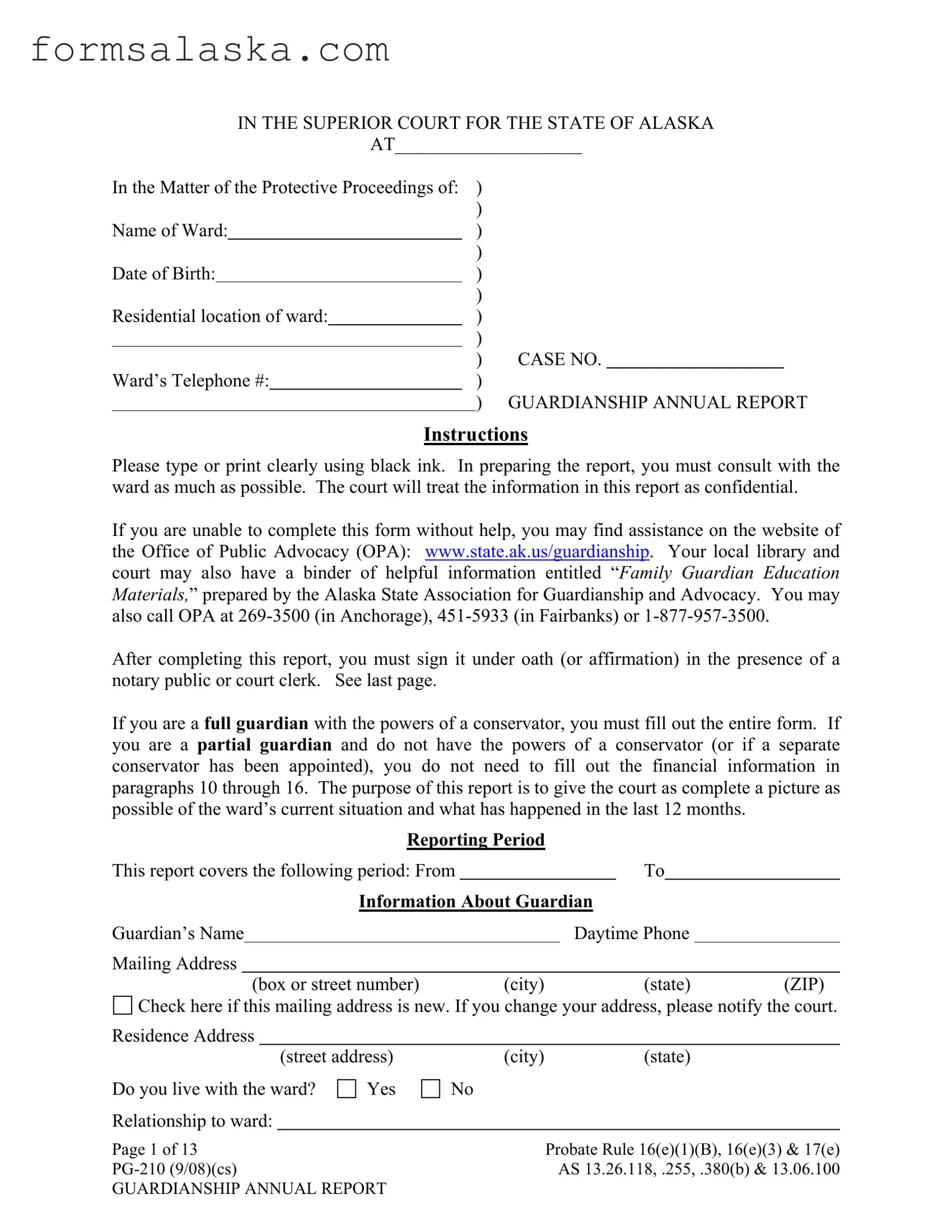 Blank Alaska Guardianship PDF Template