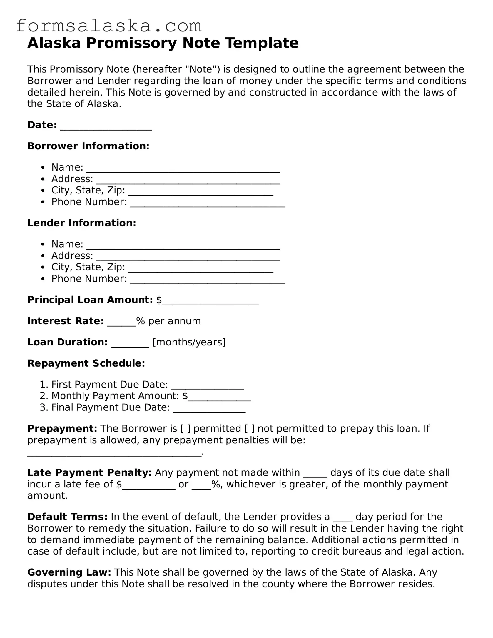 Alaska Promissory Note Document