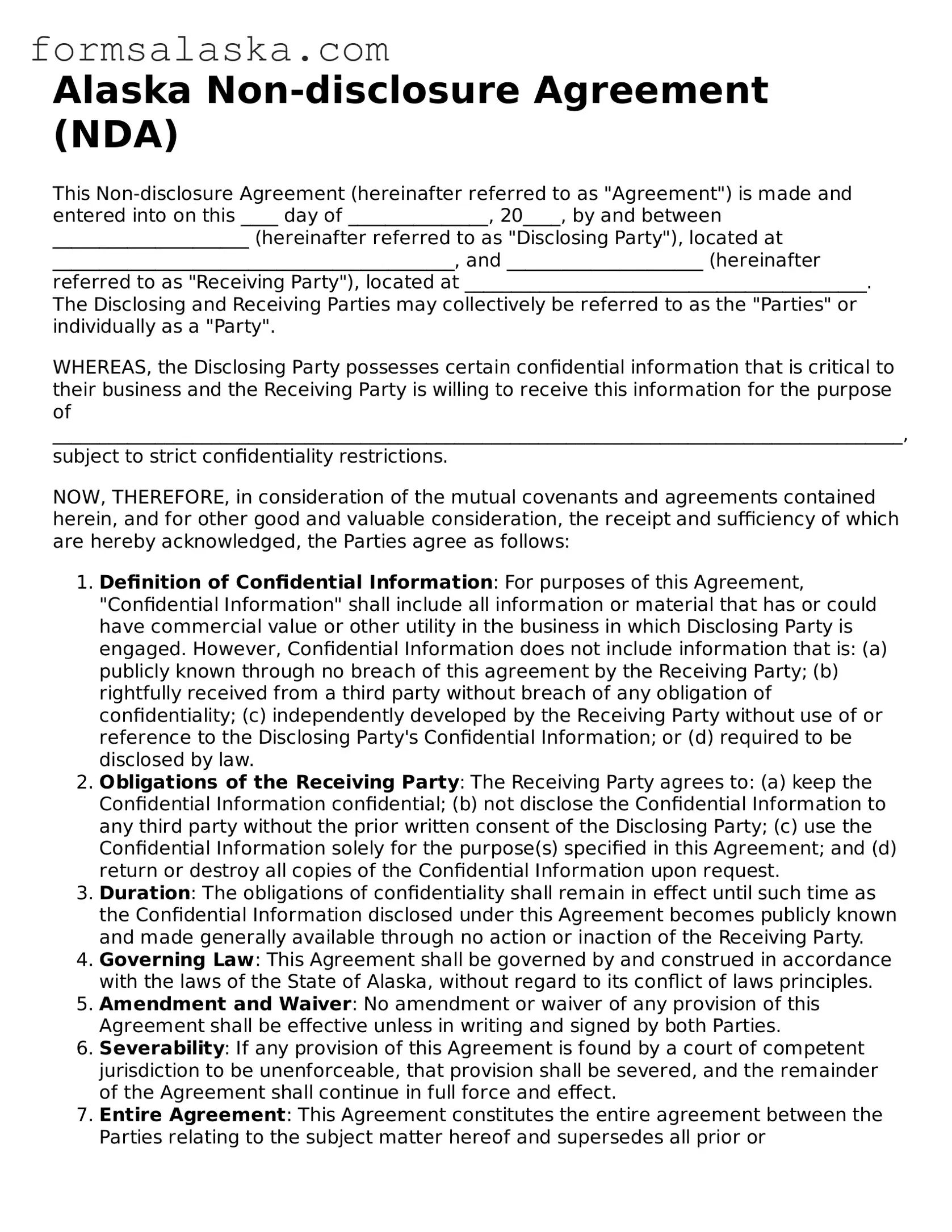 Alaska Non-disclosure Agreement Document