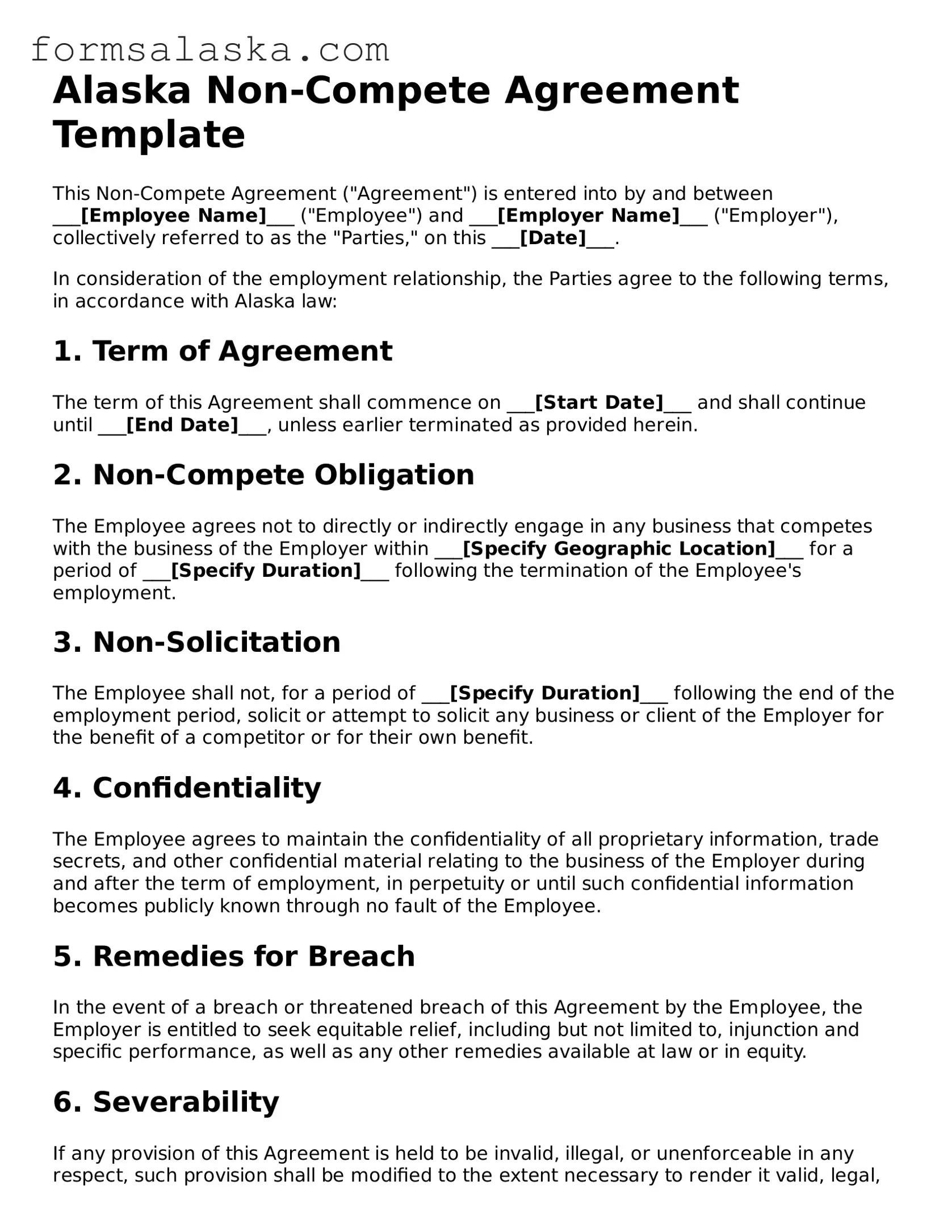 Alaska Non-compete Agreement Document