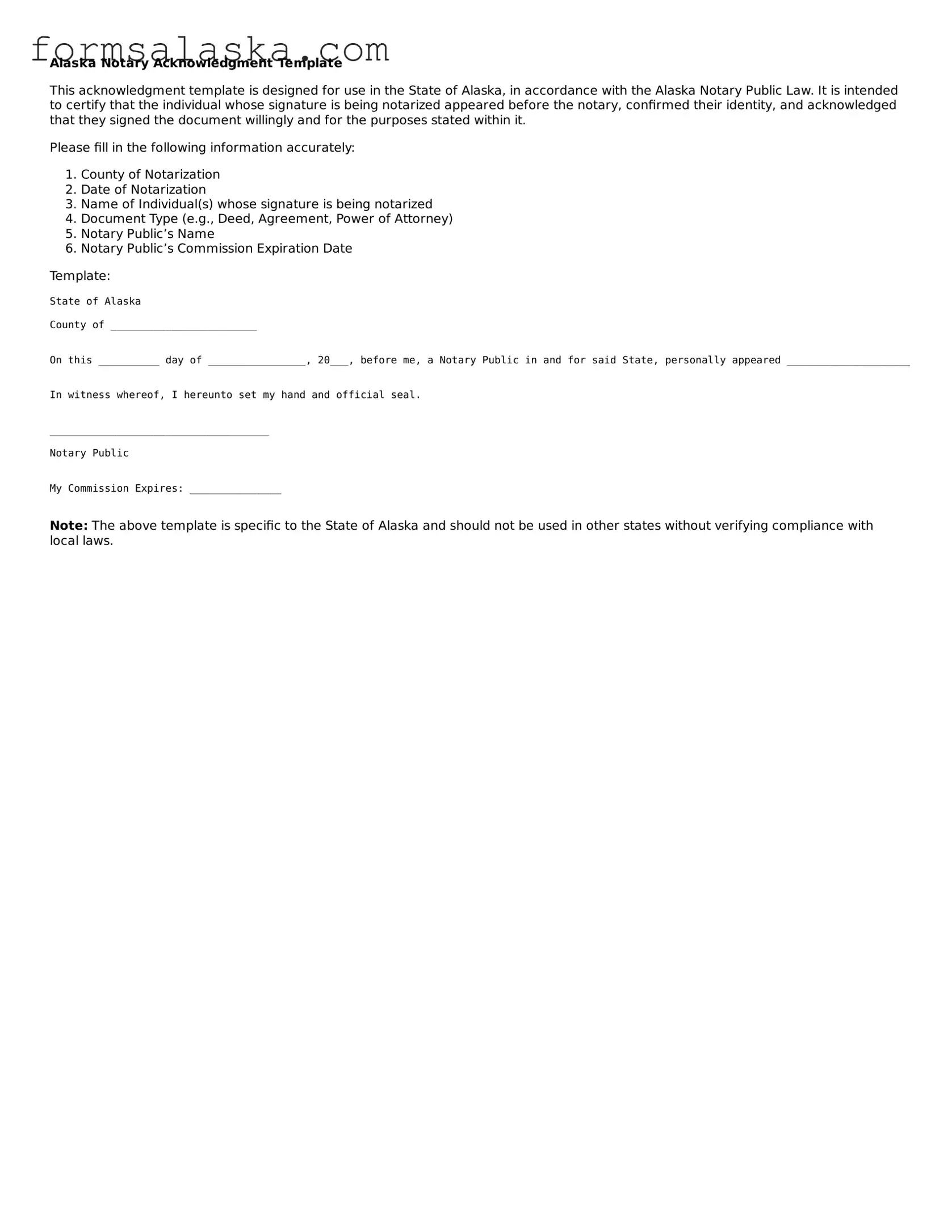 Alaska Notary Acknowledgement Document