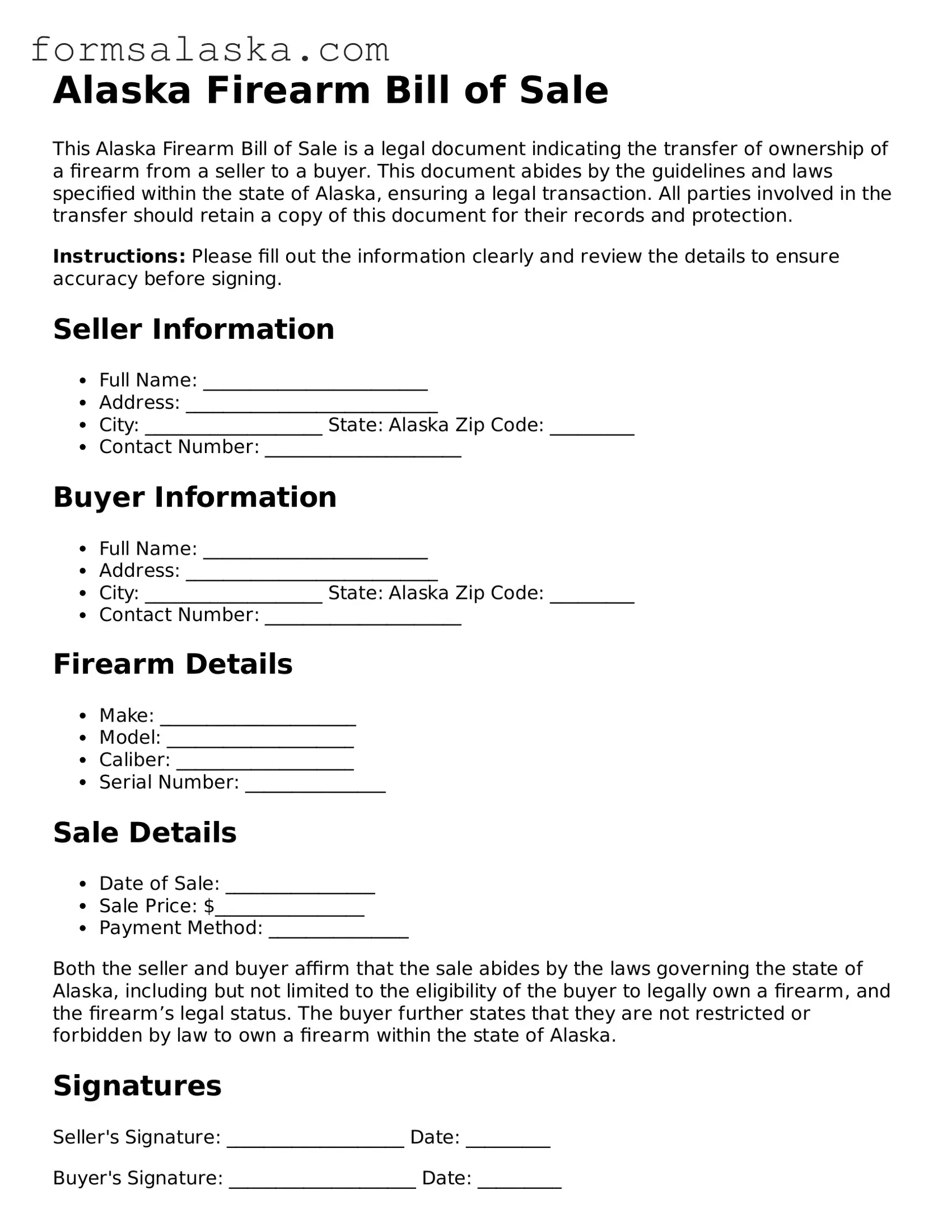 Alaska Firearm Bill of Sale Document