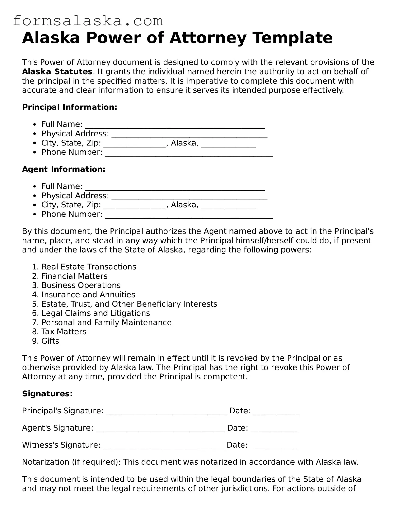 Alaska Power of Attorney Document