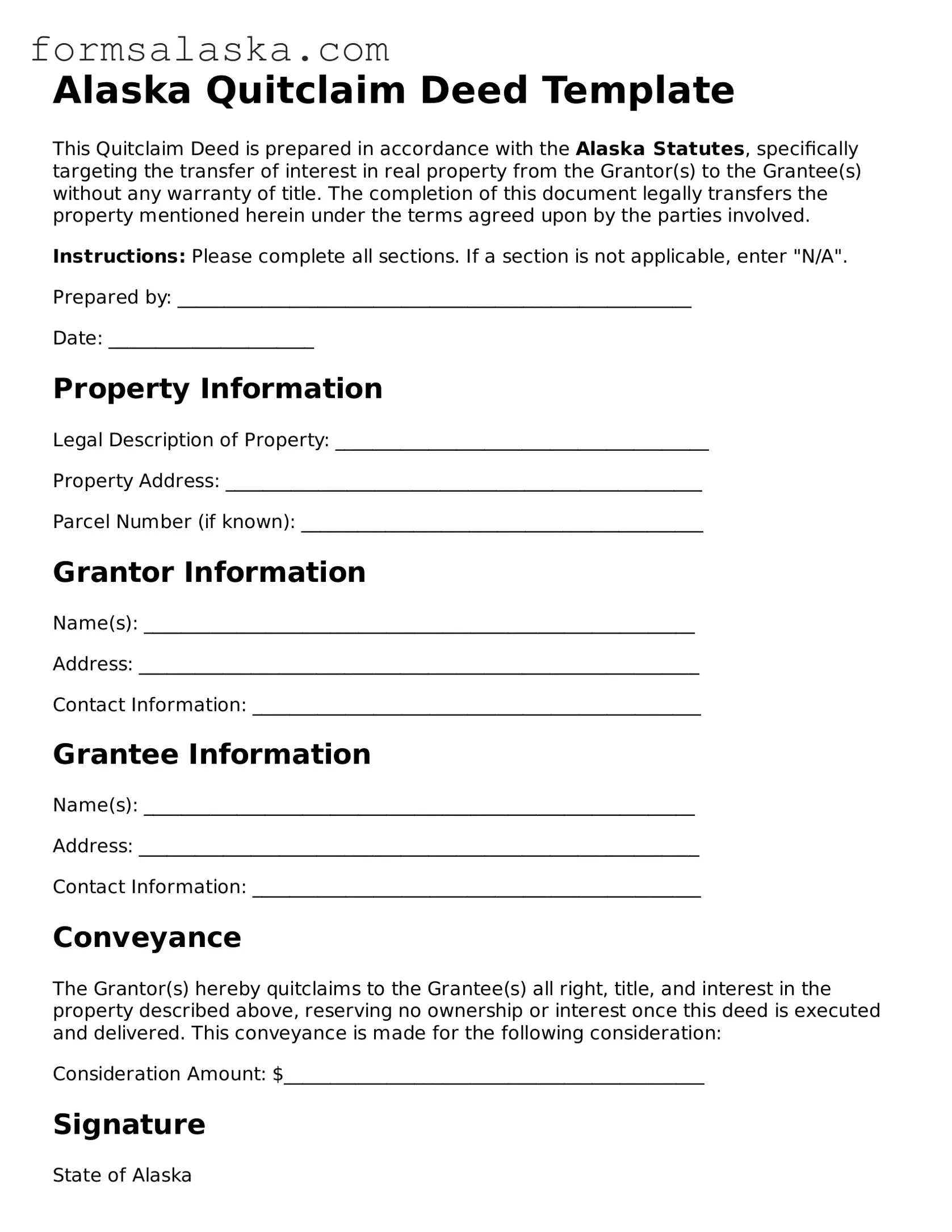 Alaska Quitclaim Deed Document
