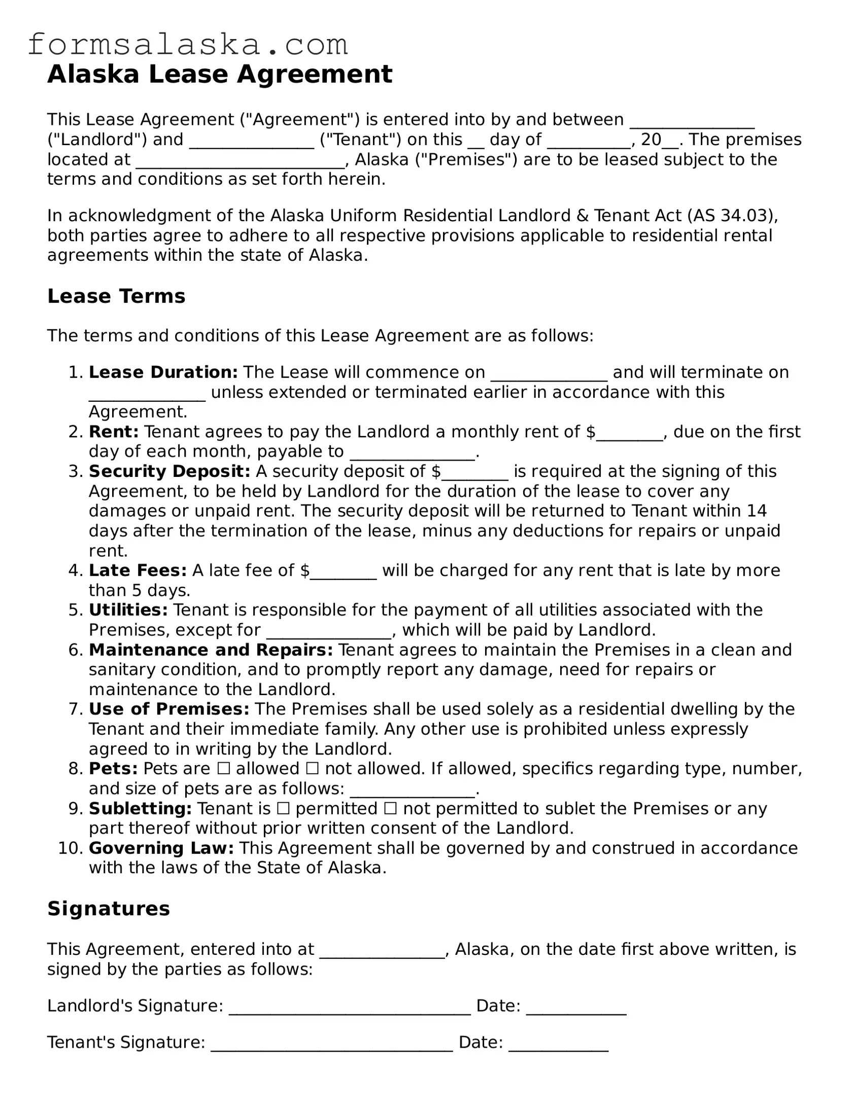 Alaska Lease Agreement Document