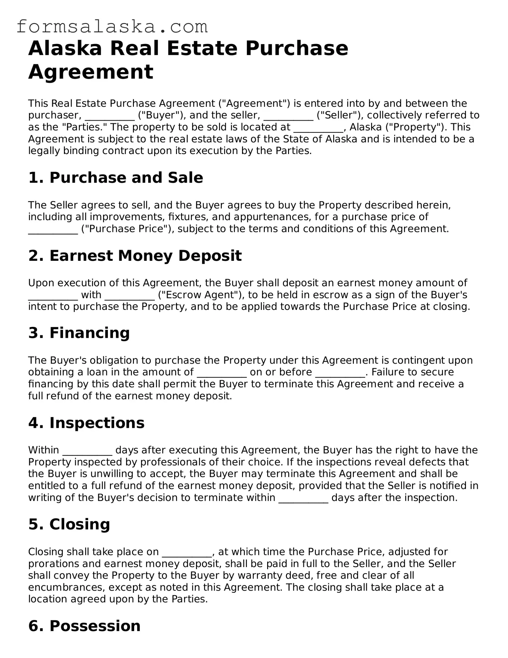 Alaska Real Estate Purchase Agreement Document