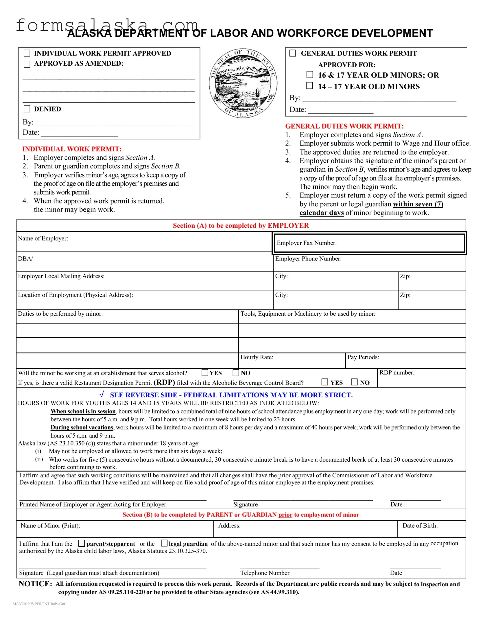 Blank Alaska Work Permit PDF Template