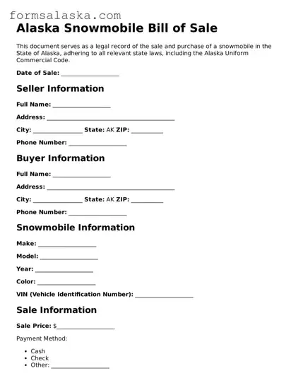 Alaska Snowmobile Bill of Sale Document
