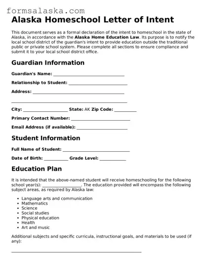 Alaska Homeschool Letter of Intent Document