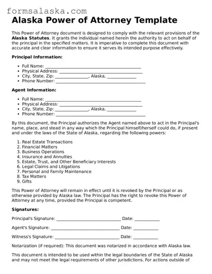 Alaska Power of Attorney Document