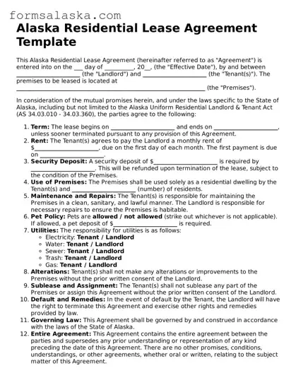 Alaska Residential Lease Agreement Document