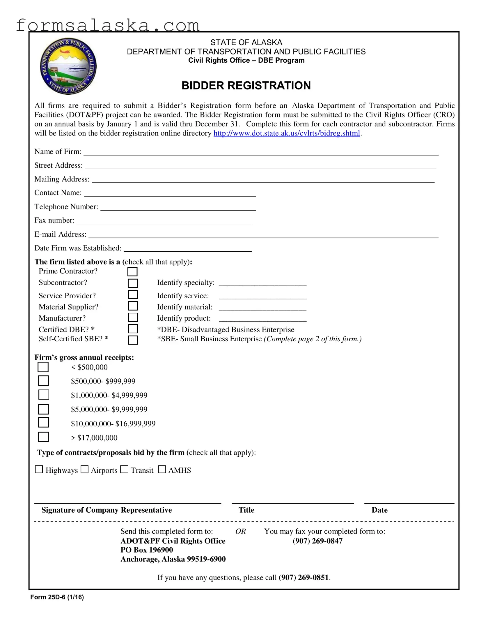 Blank State Of Alaska Bidders Registration PDF Template